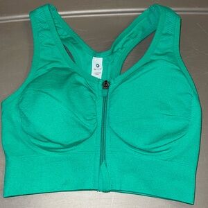 Kelly green sports bra front closure padded‎ like new size small 90 degrees